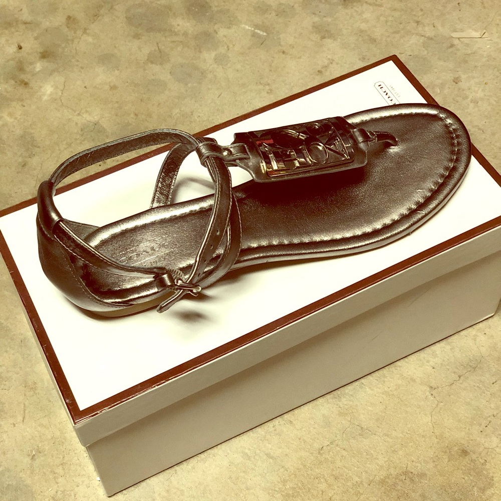 NWB Coach Flat Silver Metal Sandals 7.5M